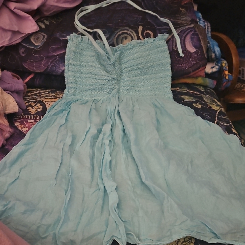 Light Blue Smocked Bust Sun Dress